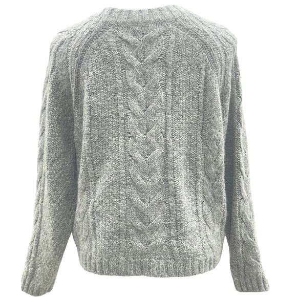 J Crew Metallic Cable Knit Sweater Silver Lurex Gray Crew Neck Alpaca Wool Blend - Picture 3 of 5